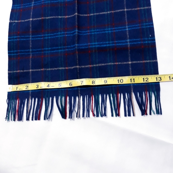 Vintage 80's Pendleton 100% Pure Virgin Wool Navy and Red Plaid Scarf Unisex - Picture 5 of 7